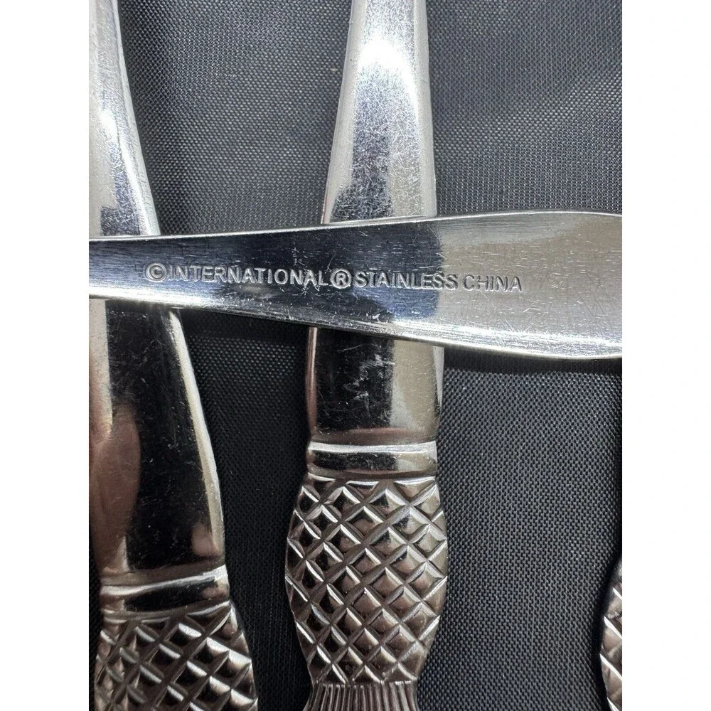 International Stainless Steel China Flatware Set Pineapple Fruit 33 Count